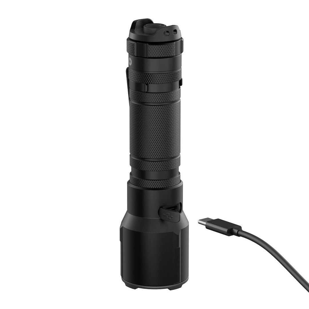 Ledlenser TT3R latarka taktyczna 1900 lm, LED do ponownego ładowania przez USB-C, 7 trybów pracy, w tym stroboskop, czerwone i niebieskie światło, zoom 300 m, IP68, policyjne jednostki specjalne