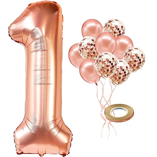 KatchOn, Giant Rose Gold 1 Balloon Set - 40 Inch | 1 Balloons for 1st Birthday | First Birthday Decorations for Girl | Number One Balloon | Rose Gold Balloons for 1st Happy Anniversary Decorations