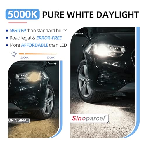 Image of Sinoparcel Sinoaprcel H7 Halogen Headlight High or Low Beam,Fog Light Bulb,270% Brighter 5000K White Replacement for Standard 55W Bulb,Pack of 2