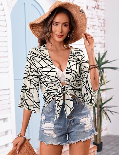 Image of Totatuit Women's Short Cardigan Bolero Sheer Shrug Tie Open Front Bell Sleeve Summer Cropped Bolero Cardigan