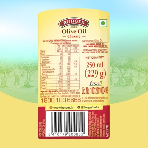 Image of Borges Classic Olive Oil - 250 ml | Multipurpose Pure Olive Oil | Packed in Spain