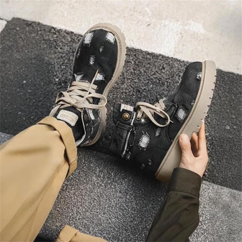 Men's Lace-Up High Top Denim Casual Shoes Retro Style Platform Ankle Boots Cowboy Boots4