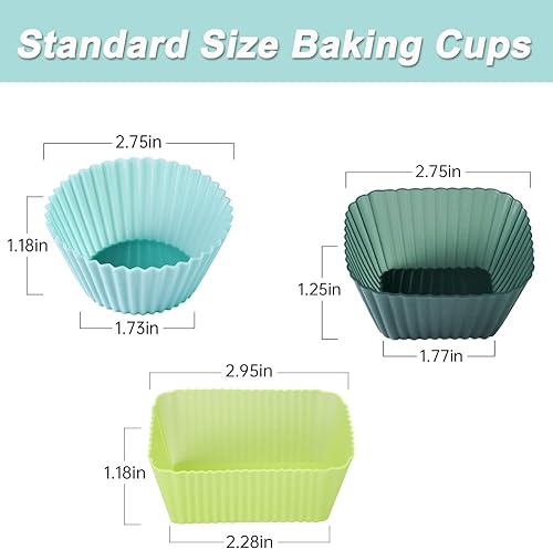 Miniatura 10 de Forros de silicona para cupcakes, paquete de 36 tazas reutilizables para hornear muffins, antiadherentes, 3 formas, moldes de pastelería para