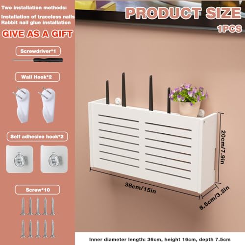 Image of HASTHIP Router Wall Mount Holder, Cutout Box for WiFi Routers, 38x8.5x20cm