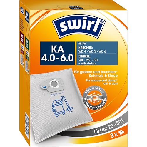 Swirl KÄ 4-6 Vacuum Cleaner Bags for Kärcher WD 4, WD 5, WD 6 and Einhell Wet/Dry Vacuum Cleaners