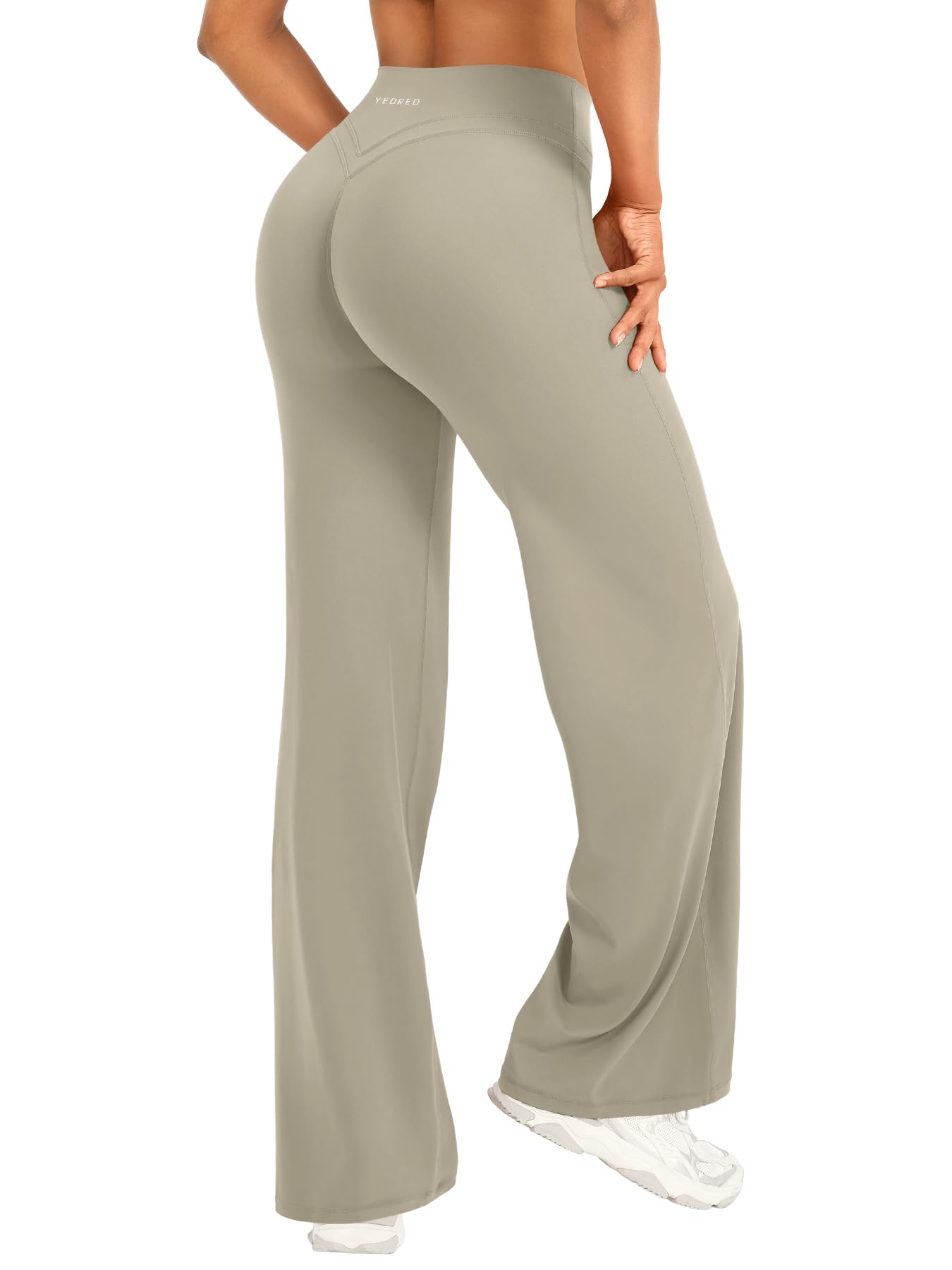 YEOREO Straight Leggings Damen Invisible Scrunch Hohe Taille Gym Pants No Front Seam Weitem Bein Yoga Hose Blickdicht Elastische Flared Leggings Soft Nahtlose Sport Schlaghose