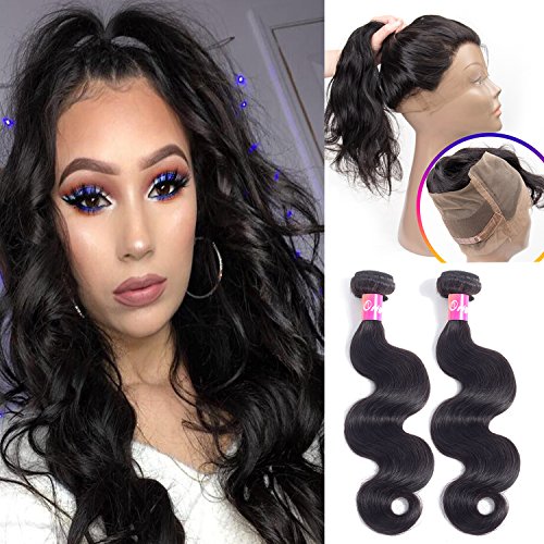 360 Lace Frontal With 2 Bundles With Baby Hair Natural Hairline Brazilian Body Wave Bundles Unprocessed Virgin human hair bundles Full Lace Unbleached Knots By Originea (12 14+10inch360)