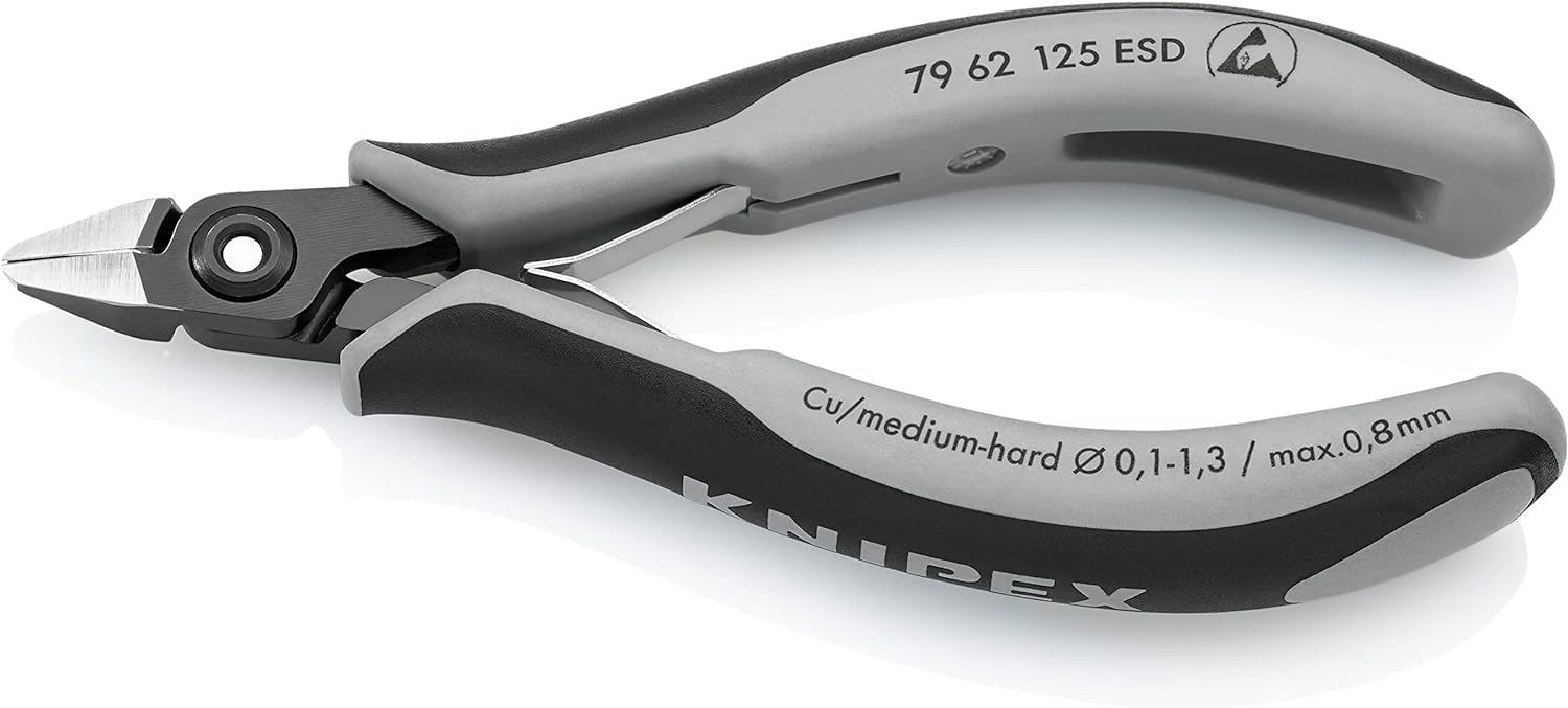 KNIPEX Alicates de precisión de corte diagonal para electrónica ESD con mangos multicomponente 125 mm, 79 62 125 ESD