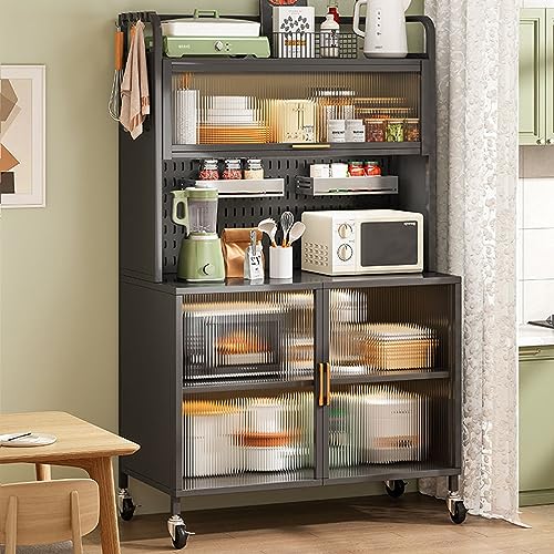 5-Tier Kitchen Rack with Cabinet & Pegboard, Metal Storage Shelves