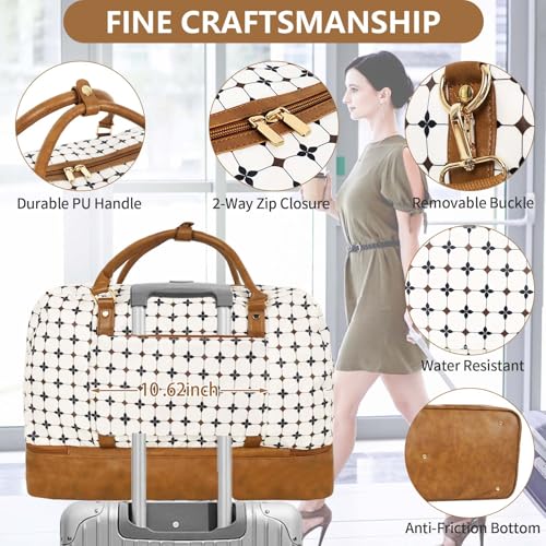 3PCS Weekender Bags for Women Large Overnight Bag, Brown Argyle by Wogarl - Used condition - Image 2