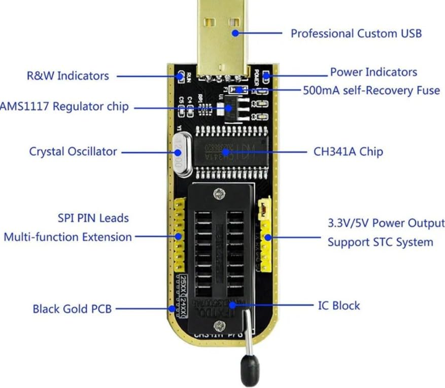 Image of Robocraze USB Programmer CH341A Series Burner Chip 24 EEPROM BIOS Writer 25 SPI Flash Board