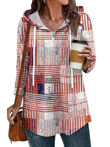 BETTE BOUTIK Womens Quarter Zip Tunic Hoodies Pullover Long Hooded Sweatshirts S-3XL