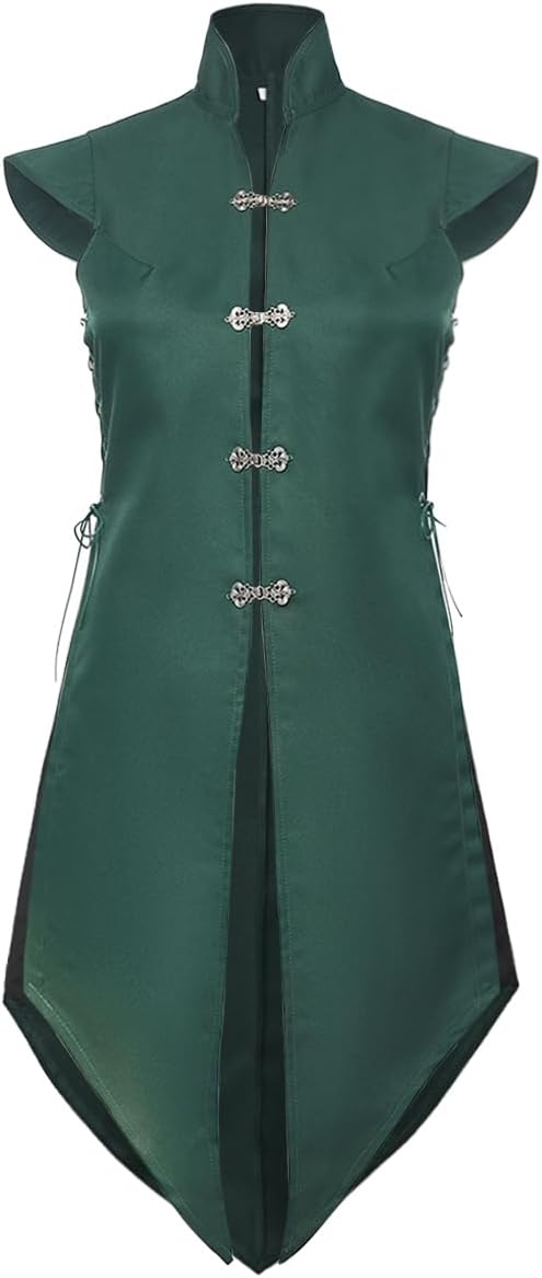 Women’s Medieval Long Vest, Renaissance Warrior Sleeveless Tunic Viking Costume for Ren Fair LARP Halloween Party