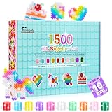 Homgaty 10mm Große Bügelperlen Glitter - 1500 Stück XL Steckperlen Nachfüllset mit Steckplatten und Bügelpapier, 10 Pastell Farben, Kreatives Perlenset für Kinder ab 3 Jahren