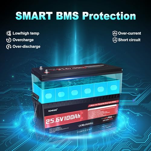 Image of 2 Pack Dumfume 24V 100Ah LiFePO4 Lithium Battery 100A BMS,2560WH Rechargeable Lithium Iron Phosphate Battery Perfect for RV, Solar, Off-Grid, Camping, Home Backup