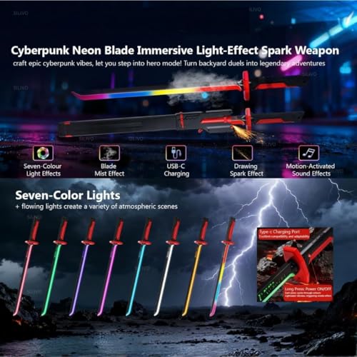 Image of OPINA Katana LED Sword, USB Rechargeable, Multicolor Light-Up Toy Sword for Kids with Mist Spray Effect with Futuristic Design and Action Toy for Boys & Girls.