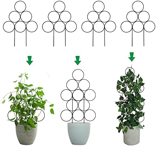 4 Pack Indoor Trellis Small Trellis for Potted Plants, 15.7 Inch Stackable House Plant Trellis for Climbing Plants, Indoor Plant Trellis Decorate Plant as Christmas Tree, Metal Trellis for Ivy Vine
