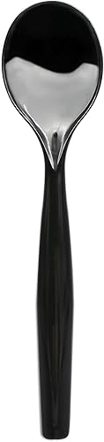 Party Essentials Utensilios desechables de plástico resistente para bufés, eventos, fiestas, 18 cucharas de 10 pulgadas, color negro