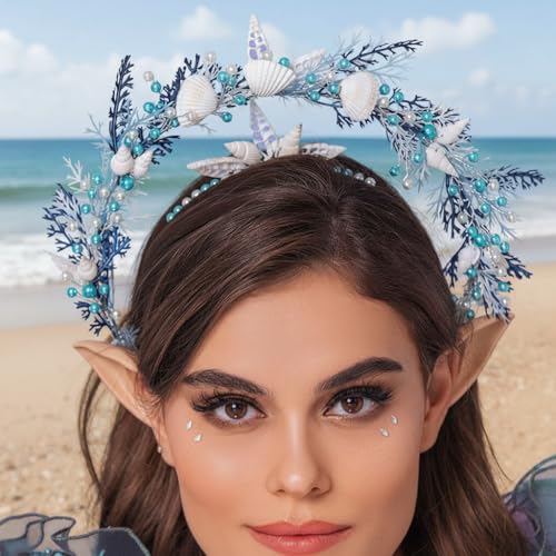 Campsis Seashell Headband for Beach Party:​​ Sparkling Bead and Shell Hair Accessory for Women, Mermaid Festival, Vacation Photos, and Summer Events.