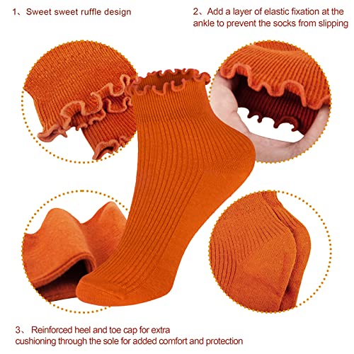 Image of Womens Ankle Casual Socks Lace Ruffle Low Cut Knit Cotton Lettuce Socks for Women Girls