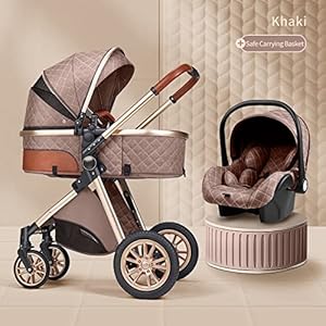 QIFFIY Kinderwagen Mode Kinderwagen 3 in 1 Opvouwbare kinderwagens Draagbare Reizen Babywagen Luxe Lederen Hoge…