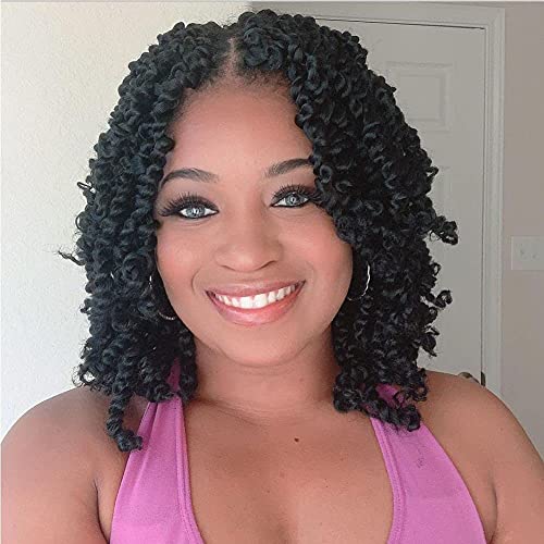 Miss Sula 10 Inch 8 Packs Pre-twisted Passion Twist Crochet Hair Super Short Pre-Looped Braids Made Of Bohemian Hair Synthetic Braiding Hair Extensions( 10 Inch(Pack of 8), 1B)