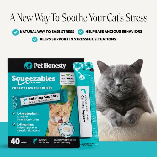Image of Cat Calming Lickable Treats for Anxiety Relief - Squeezable Calming Puree Pouches for Cats - Feline Stress Relief Behavior Support for Travel, Vet Visits, Grooming, & Separation (Salmon, 40 Ct)