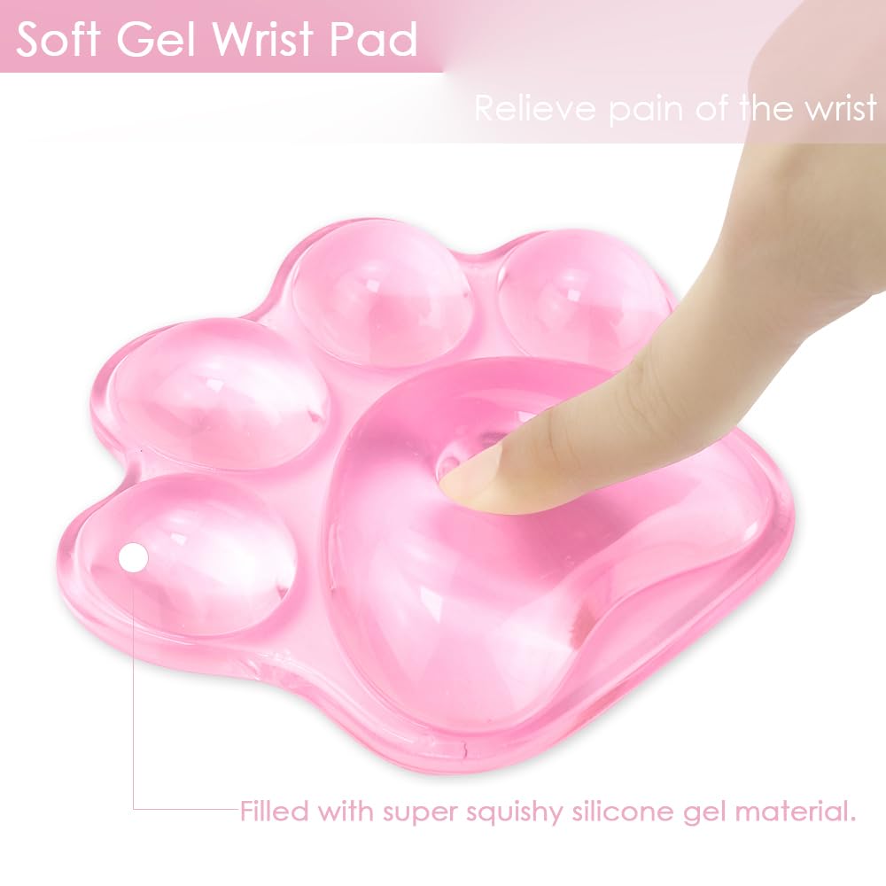 Arisase Cat Paw Wrist Rest Pad for Mouse Ergonomic Cute Wrist Rest Mouse Gel Wrist Support Cushion Pad Comfort Soft Hand Pain Relief Pad Silicone Wrist Rest for School Home Laptop&Computer (Pink)
