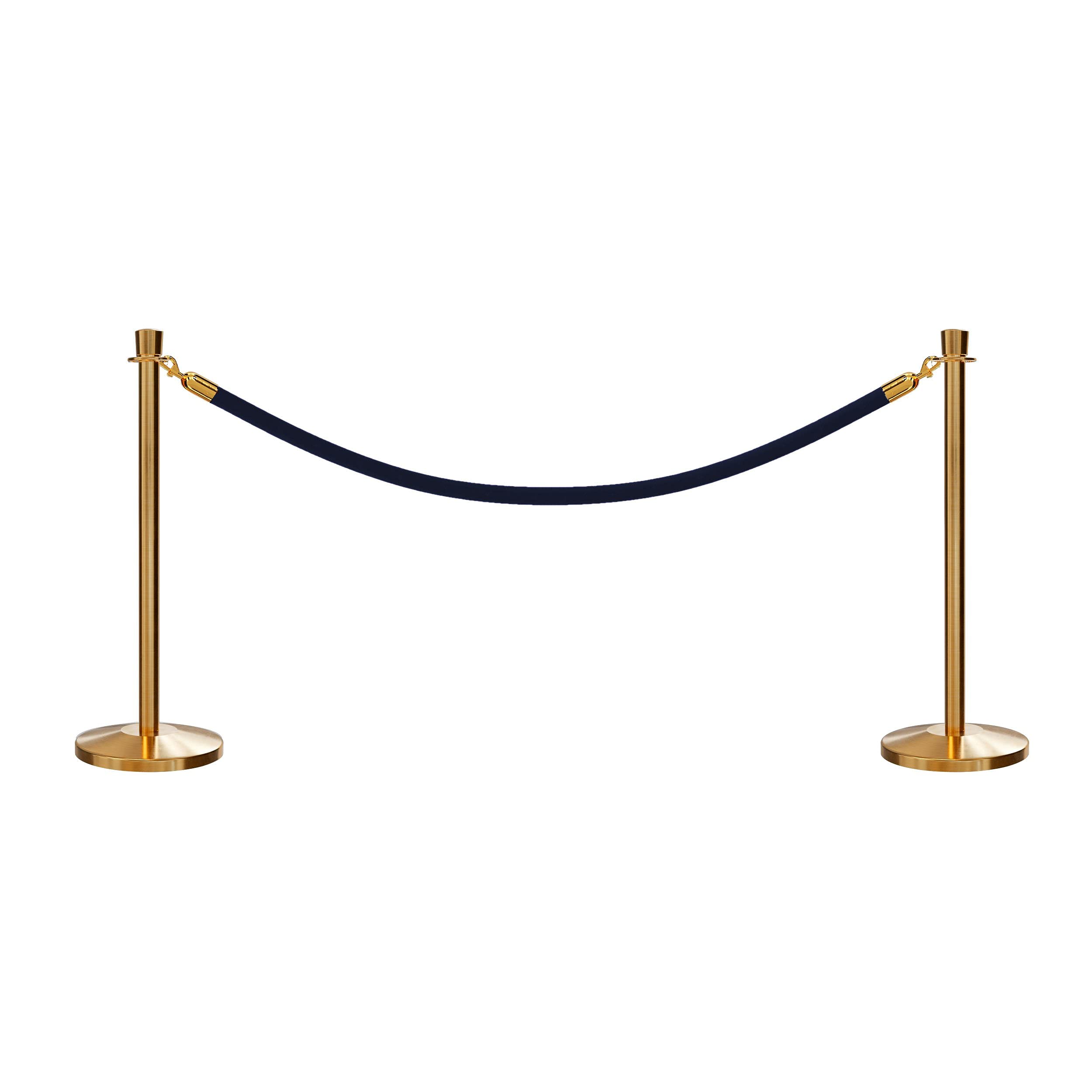 CCW Post and Rope Stanchion Kit with 2 Satin Brass Crown Top Posts and 1 Dark Blue Heavy Duty Velvet Cotton Core Rope (6ft.) in Satin Brass Snap Ends
