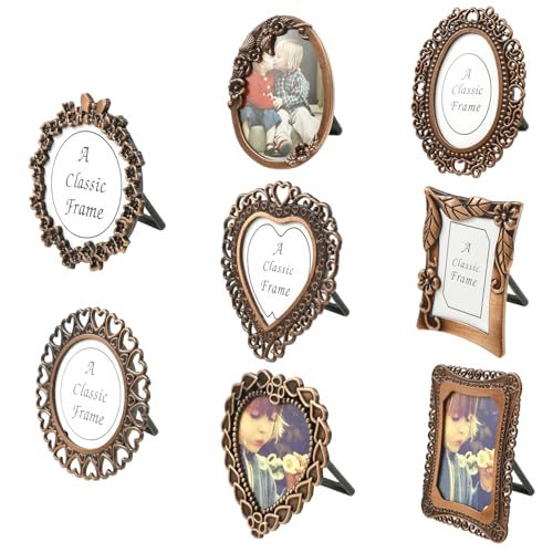 8Pcs Mini Alloy Vintage Picture Frame, Baroque Oval Photo Frame, Vintage Photo Tabletop Display for Cafe Tea House, Christmas Gifts