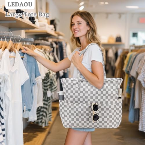 Image of LEDAOU Large Beach Bag Women Waterproof Sandproof Zipper Beach Tote Pool Bag for Swim Gym Grocery Travel with Wet Pocket
