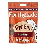 Forthglade Natural Dog Treats (8 x 90g Bags) - Hypoallergenic & Grain Free Dog Treats with Turkey, Hand-Baked Soft Bites, Resealable Bags