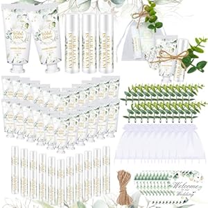 50 Set Bulk Bridal Shower Favors Lip Balm Hand Cream Gifts, Include 50 Lip Balm 50 Hand Cream 50 Bag 50 Tag for Bridal Shower Gifts Till Death Do Us Party Bachelorette(Gothic)(Eucalyptus)