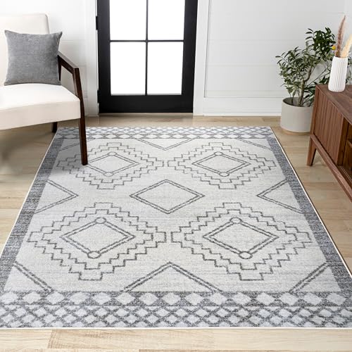 JONATHAN Y Amir Moroccan Beni Souk Cream/Gray Indoor Area Rug, 8x10, Bohemian, Scandinavian, Easy-Cleaning for Living Room, Bedroom, Kitchen, Pet Friendly, Non-Shedding (MOH200B-8)