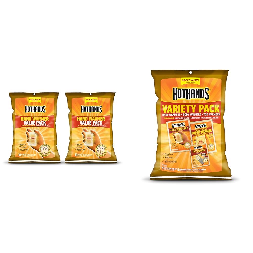 HotHands HH20PRPK16 Hand Warmers - Long Lasting Natural Odorless Air Activated Warmers - Up to 10 Hours of Heat - 20 Pair Value Pack & Toe, Hand, & Body Warmer Variety Pack