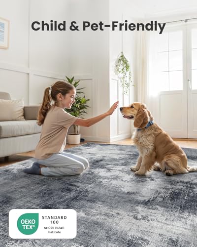 AMADA HOMEFURNISHING 9x12 Area Rugs for Living Room, Modern Large Area Rugs with Non-Slip Backing & Low Pile, Neutral Soft Washable Rug for Nursery, Bedroom, Dinning Room, Playroom, Grey - Image 8