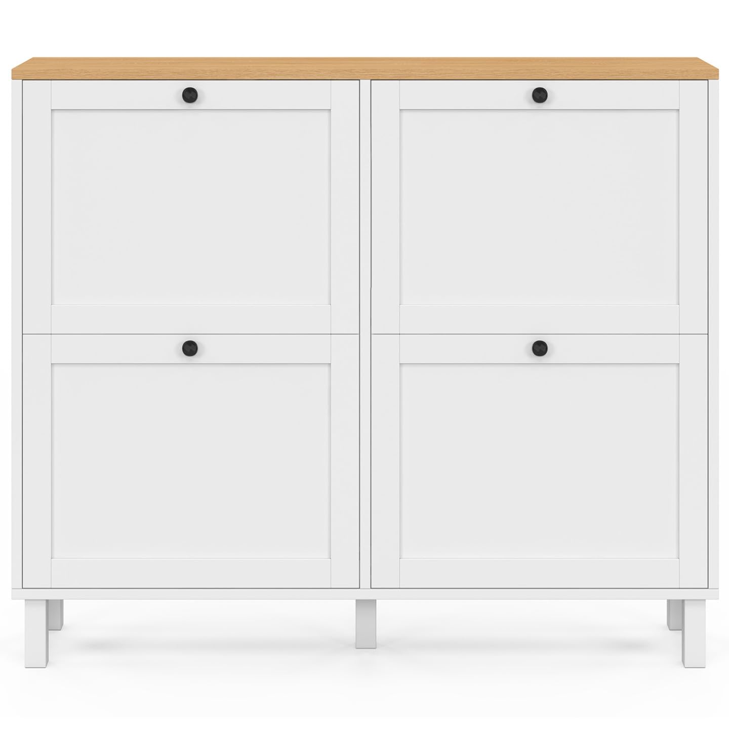 IDMarket - Zapatero Achille para 20 pares con 4 puertas, color blanco y bandeja de madera