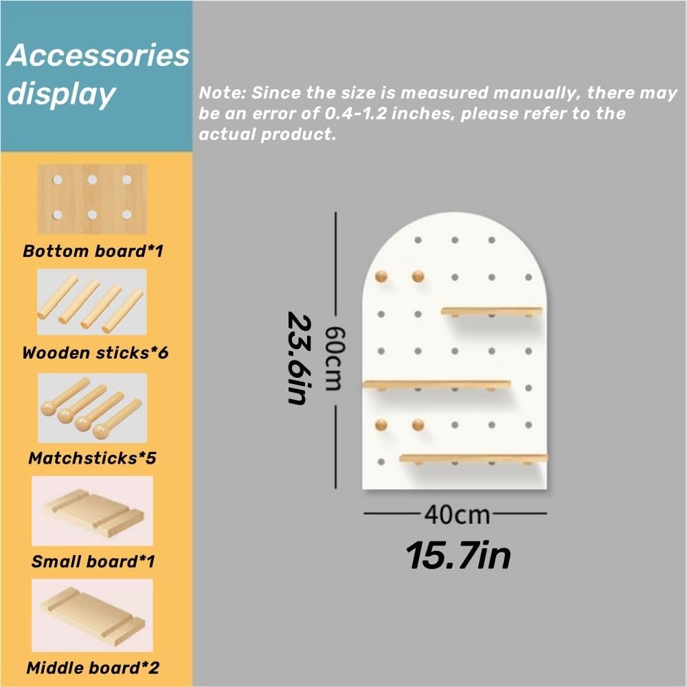 Curved Pegboard, Solid Wood Display Board, Wall Storage Rack with Removable Shelves, Desk Organizer, Suitable for Study, Entrance, Living Room(White,60x40cm/23.6x15.7in)