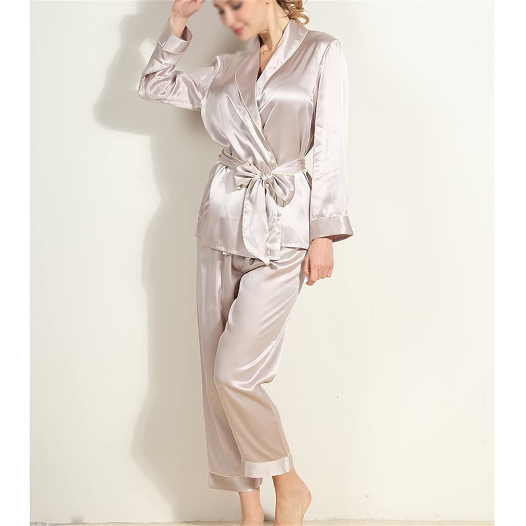 RWRAPS Pantaloni di Seta con Lacci in Due Pezzi Set Camicia da Notte da casa Pigiama di Seta Reale Estate da Donna (Color : D, Size : Medium) (DX)