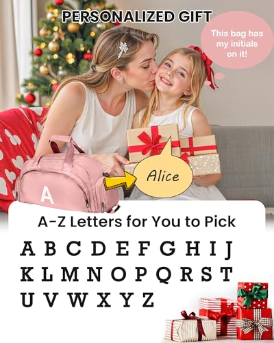 Gift for 8 9 10 11 12 13 14 15 16 Year Old Girls, Initial Gym Bags with Shoe Compartment, Dance Bag for Girls, Monogram Kid Overnight Bags, Sweet 16 Gifts for Daughter (Letter A)2