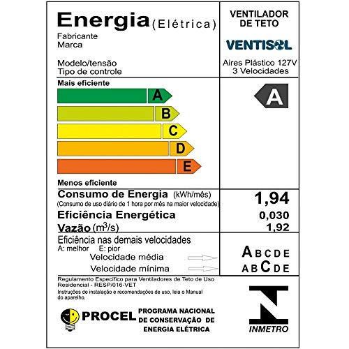 Ventilador de Teto Ventisol Aires com Controle Remoto 3 Pás Branco - 127V