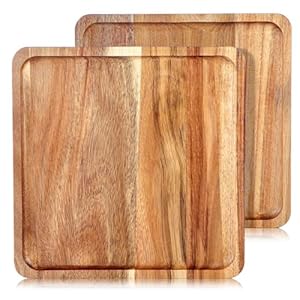 Solid Acacia Wood Serving Plates Set of 2– Square Wooden Serving Boards for Appetizers, Cheese & Desserts – Ideal Rustic Tableware & Decorative Tray