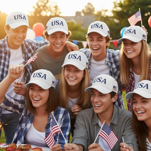 Image of USA Flag Baseball Cap American Patriotic Trucker Hat Father Dad Mother Mom Adjustable Sportswear Hat for Men Women Adults