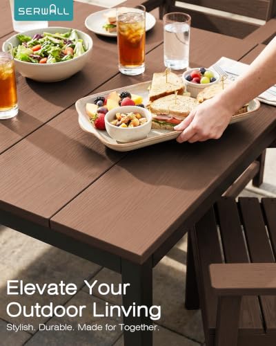 Image of SERWALL Outdoor Dining Set, 9 Piece HDPE Armless Dining Set, Brown