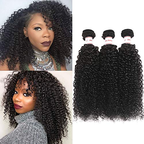 Hepoiss Brazilian Kinky Curly Virgin Hair 3 Bundles 8A Brazilian Curly Virgin Human Hair Weft Curly Hair Natural Color (18" 20" 22")