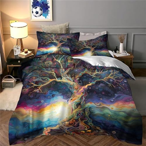Housse de Couette Arbre Cosmique 3D Lit Simple 140x200cm Microfibre