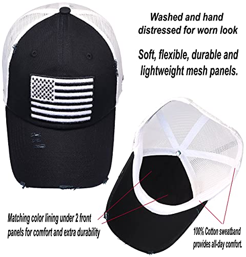 Image of Antourage American Flag Unconstructed Unisex Mesh Snapback Baseball Hat Cap for Men and Women +2 Patriotic Patches Included