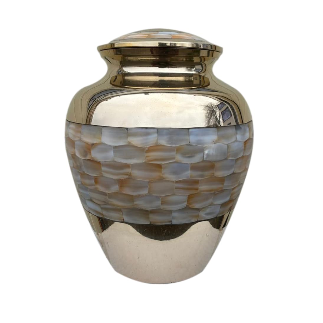 Well Blessed Elegance Look Impearl Design Memorial Urn for Human Ashes. (Large 10 Inches)