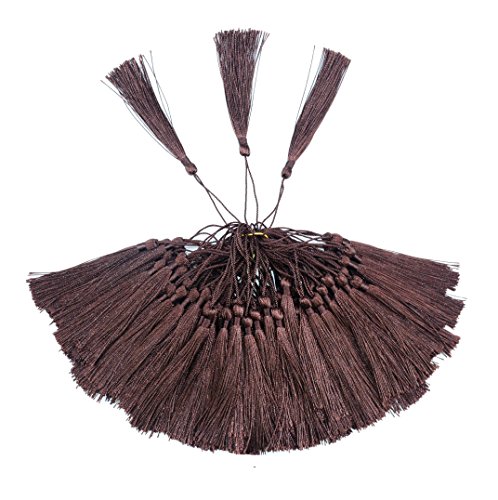Image of 100pcs 13cm /5 Inch Silky Floss Bookmark Tassels with 2-Inch Cord Loop and Small Chinese Knot for Jewelry Making, Souvenir, Bookmarks, DIY Craft Accessory (Dark Chocolate)