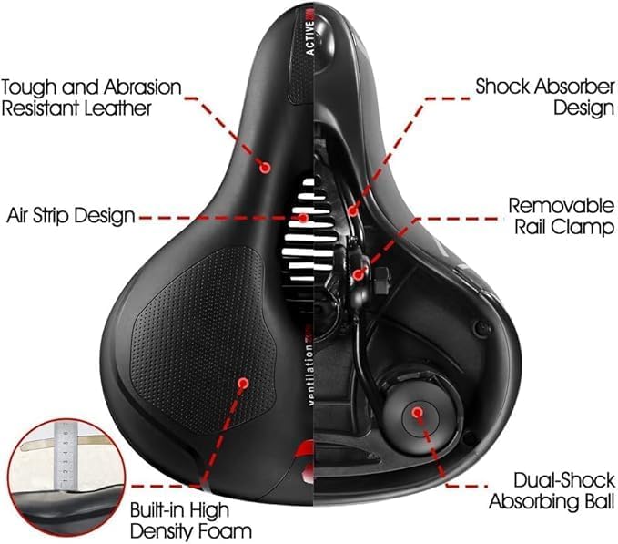 Image of PRO365 Cycle Rear View Mirror & Memory Foam Bicycle Seat Combo | Adjustable Wide-Angle Handlebar Mirror | Waterproof Shock-Absorbing Bike Saddle with Reflective Strip